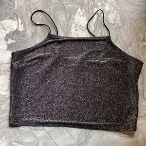 Wallflower Women XL Metallic Glitter Cami Crop Top Silver Black Y2K Party Top